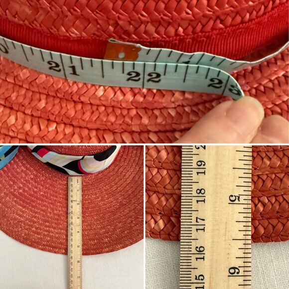 Wide Brim Straw Sun Hat With Anne Klein Multicolor Patterned Silk Scarf Accent - Picture 12 of 12